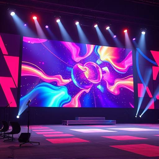 Image of a vibrant motion graphics animation displayed on a large screen.