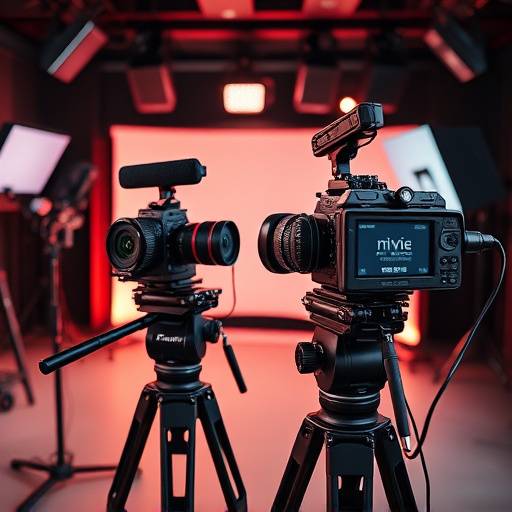Professional live streaming setup with cameras and equipment.